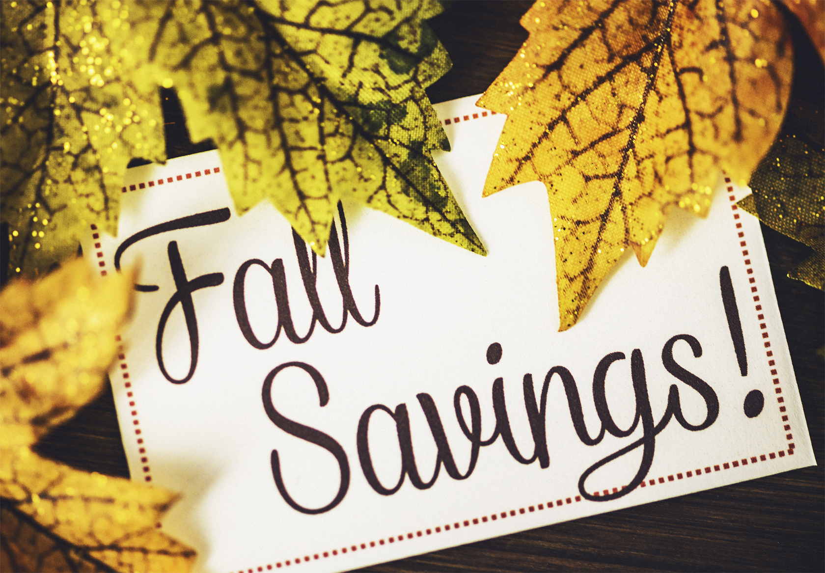 Fall Sale. Fall leaves with Fall Savings message