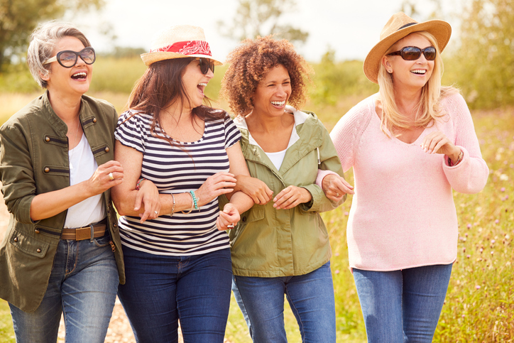 A group of friends walking outside